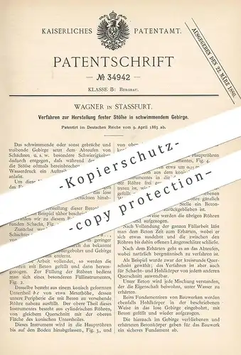original Patent - Wagner , Stassfurt , 1885 , feste Stöße im schwimmenden Gebirge | Bergbau , Schacht , Bergwerk !!!