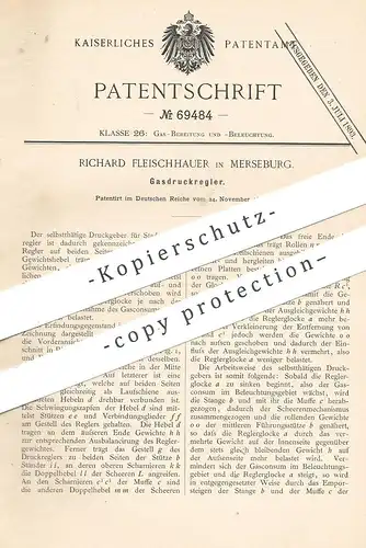 original Patent - Richard Fleischhauer , Merseburg , 1892 , Gasdruckregler | Gas - Druckregler | Brenner , Laterne !!!