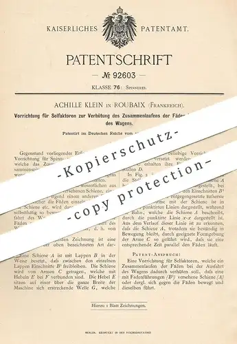 original Patent - Achille Klein , Roubaix , Frankreich , 1896 , Selfaktor , Selfaktoren | Spinnmaschine , Spindel !!!