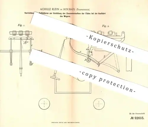 original Patent - Achille Klein , Roubaix , Frankreich , 1896 , Selfaktor , Selfaktoren | Spinnmaschine , Spindel !!!