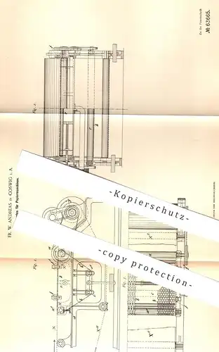 original Patent - Fr. W. Andreas , Coswig / Anhalt , 1891 , Saugkasten für Papiermaschinen | Papier | Papierfabrik !!!