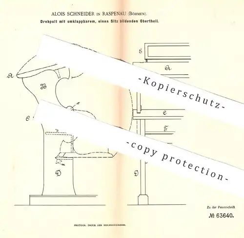 original Patent - Alois Schneider , Raspenau / Böhmen , 1891 , Drehpult , Pult | Rednerpult , Sitz , Bank !!