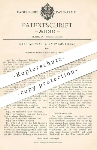 original Patent - Nicol Mc Intyre , Valparaiso , Chili , 1899 , Rost | Ofenrost , Ofen , Öfen , Feuerung , Heizung !!!