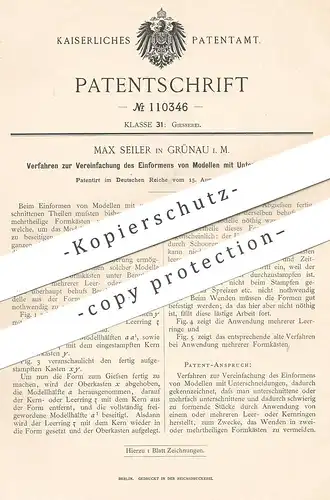 original Patent - Max Seiler , Grünau i. M. , 1899 , Einformen von Modellen mit Unterschneidungen | Formen , Gießen !