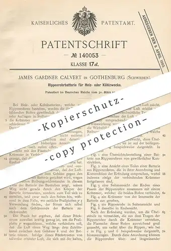 original Patent - James Gardner Calvert , Gothenburg , Schweden | Rippenrohrbatterie für Heizung o. Kühlung | Batterie