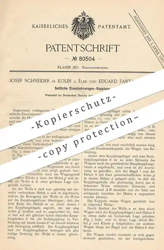 original Patent - Josef Schneider , Kolin / Elbe | Eduard Fanta , Prag , 1894 , Eisenbahn - Kupplung | Eisenbahnen !!!