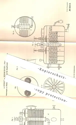 original Patent - A. Petzold , Wernigerode / Harz 1884 , Reinigung v. Dampfkessel - Speisewasser | Kessel , Wasserkessel