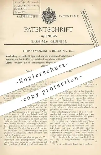 original Patent - po Vanzini , Bologna , Italien , 1905 , Feststellung der geograph. Koordinaten der Schiffe | Gyroskop