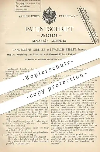original Patent - Karl Joseph Vareille , Levallois Perret , Frankreich | Trog zur Darst. von Sauerstoff & Wasserstoff