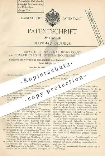 original Patent - Charles Russo , Marlboro Court | Edward Caro Feinstein , Houndsditch England | Gewichtsanzeige | Waage