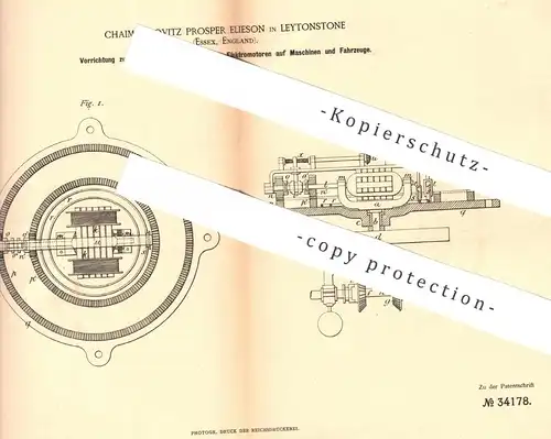 original Patent - Chaimsonovitz Prosper Elieson , Leytonstone , Essex , England , Elektromotor | E - Motor , Motoren !!