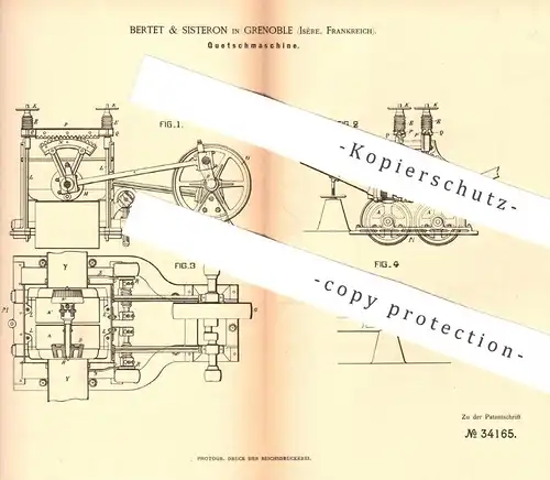 original Patent - Bertet & Sisteron , Grenoble , Isère , Frankreich , 1885 , Quetschmaschine | Mühle , Mühlen , Walze !