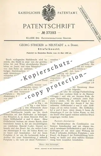 original Patent - Georg Stricker , Neustadt / Dosse , 1886 , Stiefelknecht | Stiefel - Knecht | Schuhe , Haushalt !!!