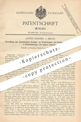 original Patent - Alfred Maerker , Berlin , 1893 , Anzeigen von Straßennamen o. Fahrstrecke | Reklame | Schilder !!!