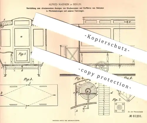 original Patent - Alfred Maerker , Berlin , 1893 , Anzeigen von Straßennamen o. Fahrstrecke | Reklame | Schilder !!!