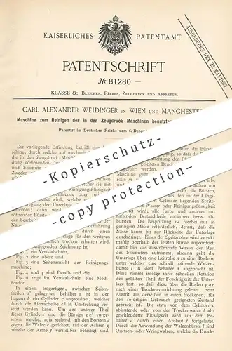 original Patent - Carl Alexander Weidinger , Wien u. Manchester , 1894 , Reinigen von Druckmaschinen | Druck , Buchdruck
