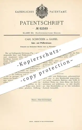 original Patent - Carl Schröder , Kassel , 1894 , Salzstreuer , Pfefferstreuer | Salz und Pfeffer | Gewürze !!!
