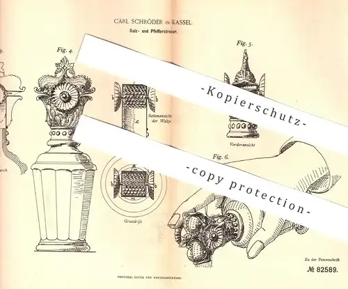 original Patent - Carl Schröder , Kassel , 1894 , Salzstreuer , Pfefferstreuer | Salz und Pfeffer | Gewürze !!!