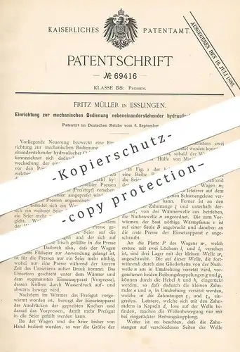 original Patent - Fritz Müller , Esslingen / Stuttgart  1892 , hydraulische Ölpresse | Öl - Presse | Pressen , Hydraulik