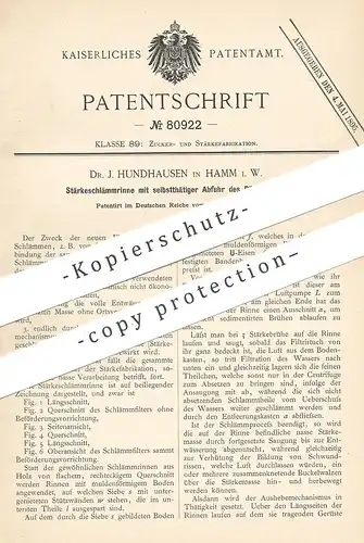 original Patent - Dr. J. Hundhausen , Hamm , Westfalen , 1894 , Stärkeschlämmrinne | Zucker , Zuckerfabrik , Filter !!!