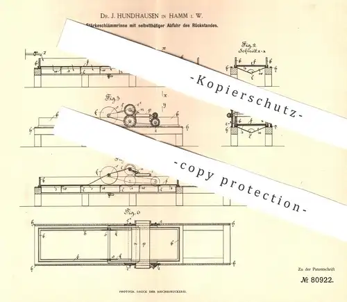original Patent - Dr. J. Hundhausen , Hamm , Westfalen , 1894 , Stärkeschlämmrinne | Zucker , Zuckerfabrik , Filter !!!