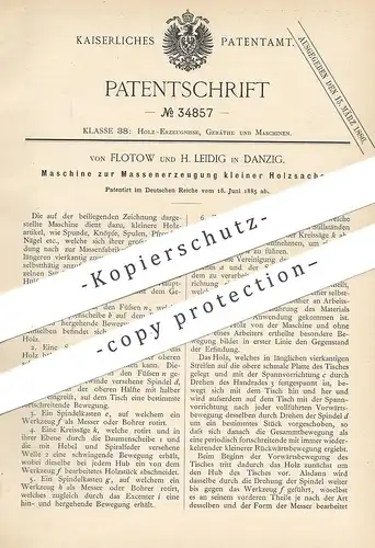 original Patent - von Flotow , H. Leidig , Danzig , 1885 , Massenerzeugung kleiner Holzsachen | Holz , Knopf , Spule !!!