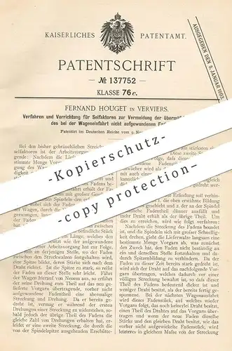 original Patent - Fernand Houget , Verviers , Belgien , 1901 , Selfaktoren | Selfaktor | Garn , Walze , Gewebe !!