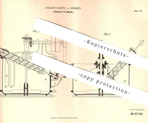 original Patent - Johann Hampel , Dresden , 1892 , Entschaler für Maische | Rührwerk , Gähren , Brauerei , Hefe , Bier