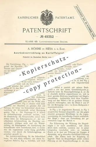 original Patent - A. Höhme , Riesa / Elbe , 1888 , Kartoffelgrabemaschine | Kartoffel - Erntemaschine | Kartoffeln !!!