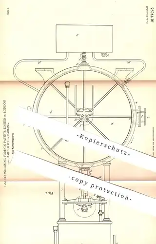 original Patent - Gas Economising Foreign Patens Limited , London | James Love , Barking , 1893 | Gas Karburieren | Gase