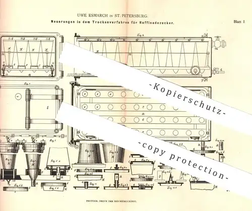 original Patent - Uwe Esmarch , St. Petersburg / Russland , 1882 , Trocknung von Raffinadezucker | Zucker , Zuckerfabrik