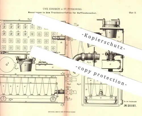 original Patent - Uwe Esmarch , St. Petersburg / Russland , 1882 , Trocknung von Raffinadezucker | Zucker , Zuckerfabrik