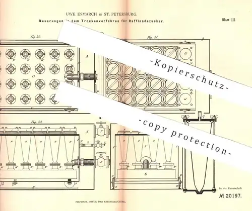 original Patent - Uwe Esmarch , St. Petersburg / Russland , 1882 , Trocknung von Raffinadezucker | Zucker , Zuckerfabrik