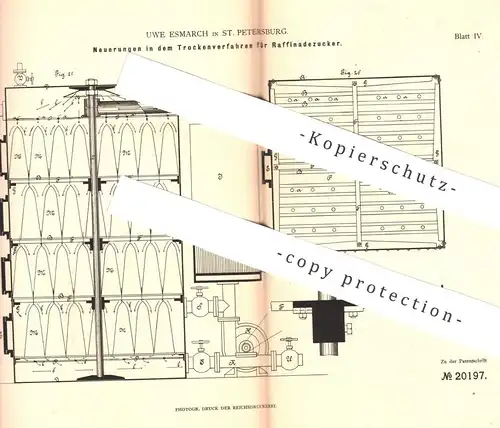 original Patent - Uwe Esmarch , St. Petersburg / Russland , 1882 , Trocknung von Raffinadezucker | Zucker , Zuckerfabrik