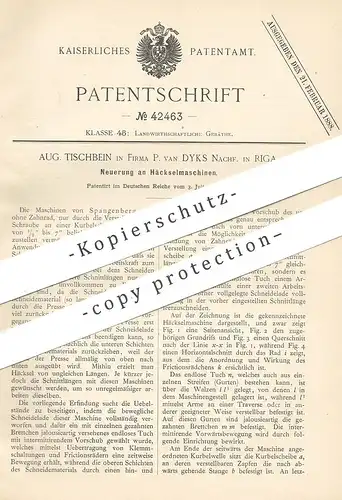 original Patent - Aug. Tischbein , P. van Dyks Nachf. , Riga / Russland | 1887 | Häckselmaschine | Spangenberg !!