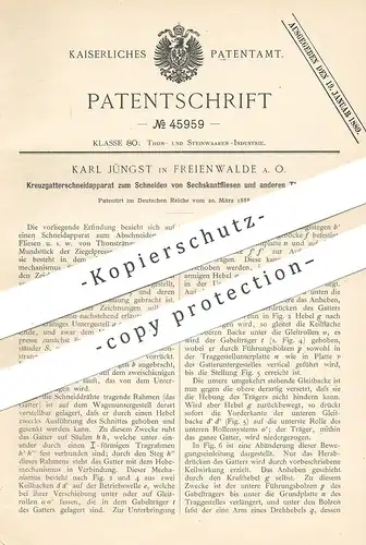 original Patent - Karl Jüngst , Freienwalde / Oder , 1888 , Schneiden von Fliesen , Ton , Stein , Ziegel | Presse !!!