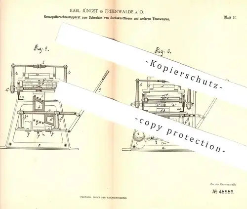 original Patent - Karl Jüngst , Freienwalde / Oder , 1888 , Schneiden von Fliesen , Ton , Stein , Ziegel | Presse !!!