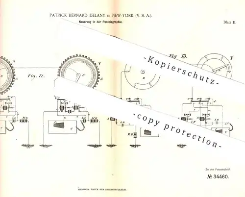 original Patent - Patrick Bernard Delany , New York , USA , 1885 , Pantelegraphie | Telegraphie , Telegraphy | Strom !!