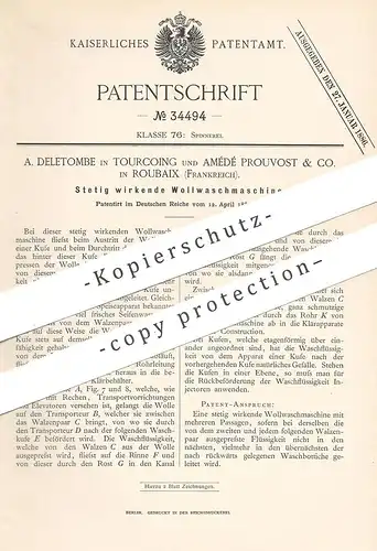 original Patent - A. Deletombe , Tourcoing , Amédé Prouvost & Co. Roubaix , Frankreich 1885 | Wollwaschmaschine | Wolle