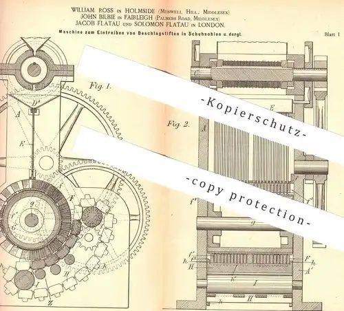 original Patent - William Ross , Holmside | John Bilbie , Fairleigh | Jacob & Solomon Flatau | Schuhsohle | Schuster !!!