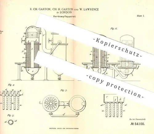 original Patent - R. Ch. Garton , Ch. H. Garton , W. Lawrence , London , England | Verdampfer | Zucker , Destillation