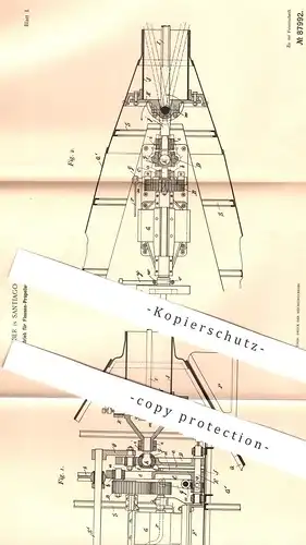 original Patent - José Huber , Santiago , Chile , 1895 , Antrieb für Flossen - Propeller | Schiff , U-Boot , Boot !!!