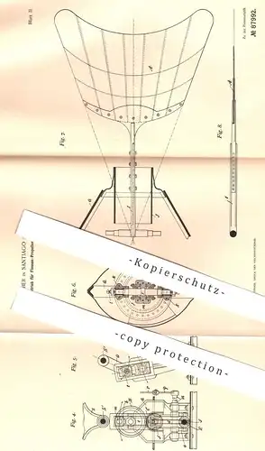 original Patent - José Huber , Santiago , Chile , 1895 , Antrieb für Flossen - Propeller | Schiff , U-Boot , Boot !!!