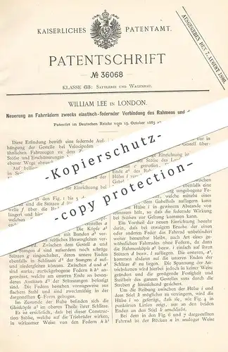 original Patent - William Lee , London , England , 1885 , Verbindung von Rahmen u. Rad am Fahrrad | Fahrräder !!
