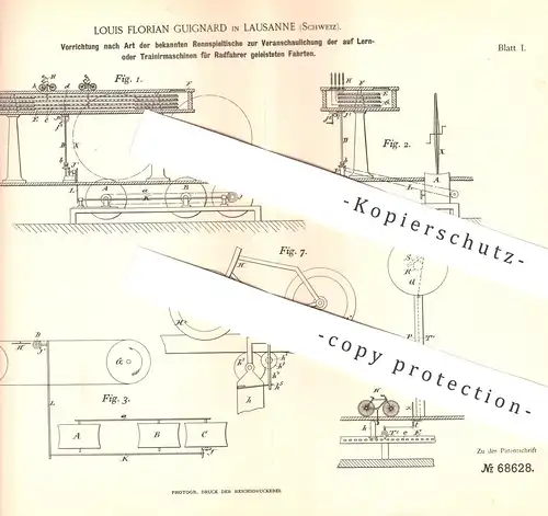 original Patent - Louis Florian Guignard , Lausanne , Schweiz , 1892 , Fahrrad , Hometrainer | Radfahren , Rad , Sport !