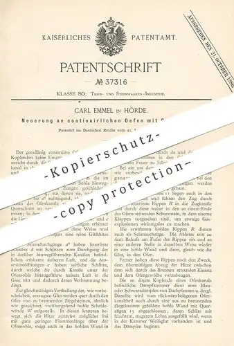 original Patent - Carl Emmel , Hörde / Dortmund , 1886 , Ofen mit Gasheizung | Gasofen | Öfen , Ofenbauer , Heizung