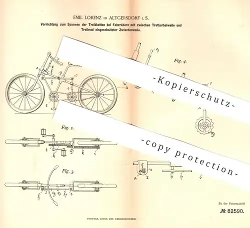 original Patent - Emil Lorenz , Altgersdorf / Gersdorf / Sachsen , 1894 , Spannen der Fahrradkette | Fahrrad | Fahrräder