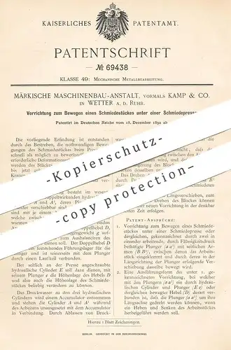 original Patent - Märkische Maschinenbau Anstalt , vorm. Kamp & Co. Wetter / Ruhr | Schmiedepresse | Schmied , Schmiede