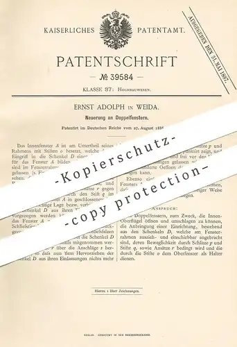 original Patent - Ernst Adolph , Weida / Gera , 1886 , Doppelfenster | Fenster , Fensterbauer | Fensterrahmen , Tür !!!