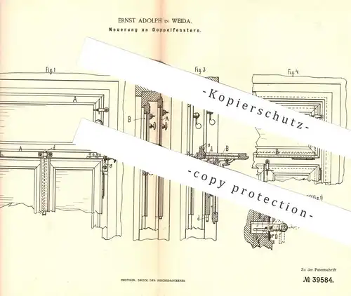 original Patent - Ernst Adolph , Weida / Gera , 1886 , Doppelfenster | Fenster , Fensterbauer | Fensterrahmen , Tür !!!